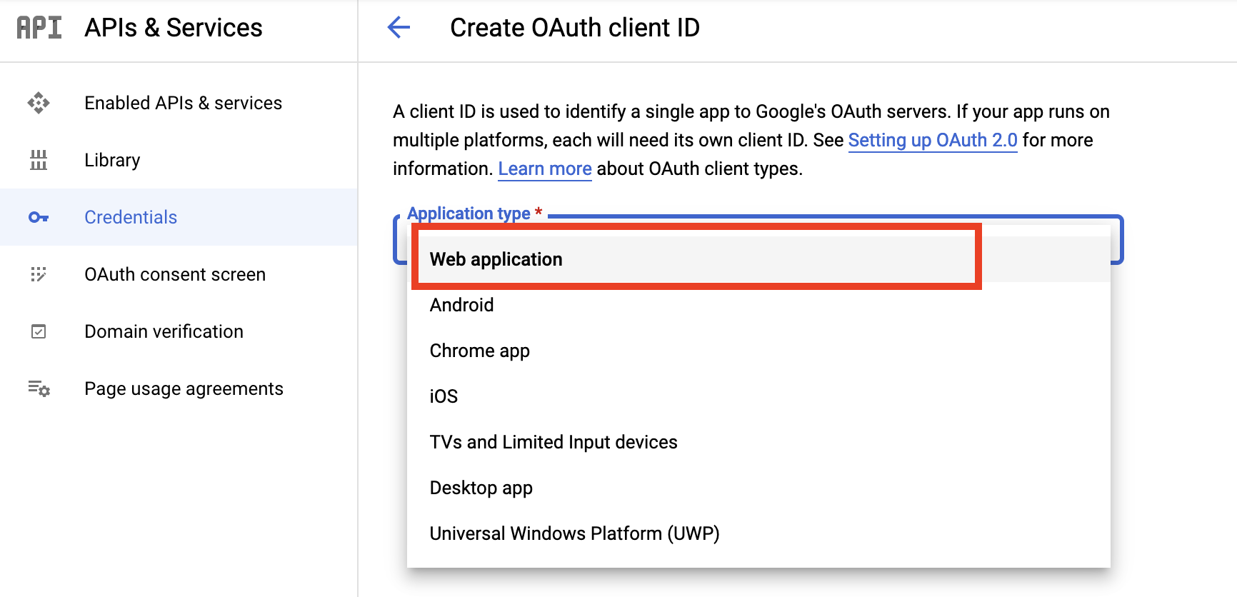 Click on Web Application Click on Web Application