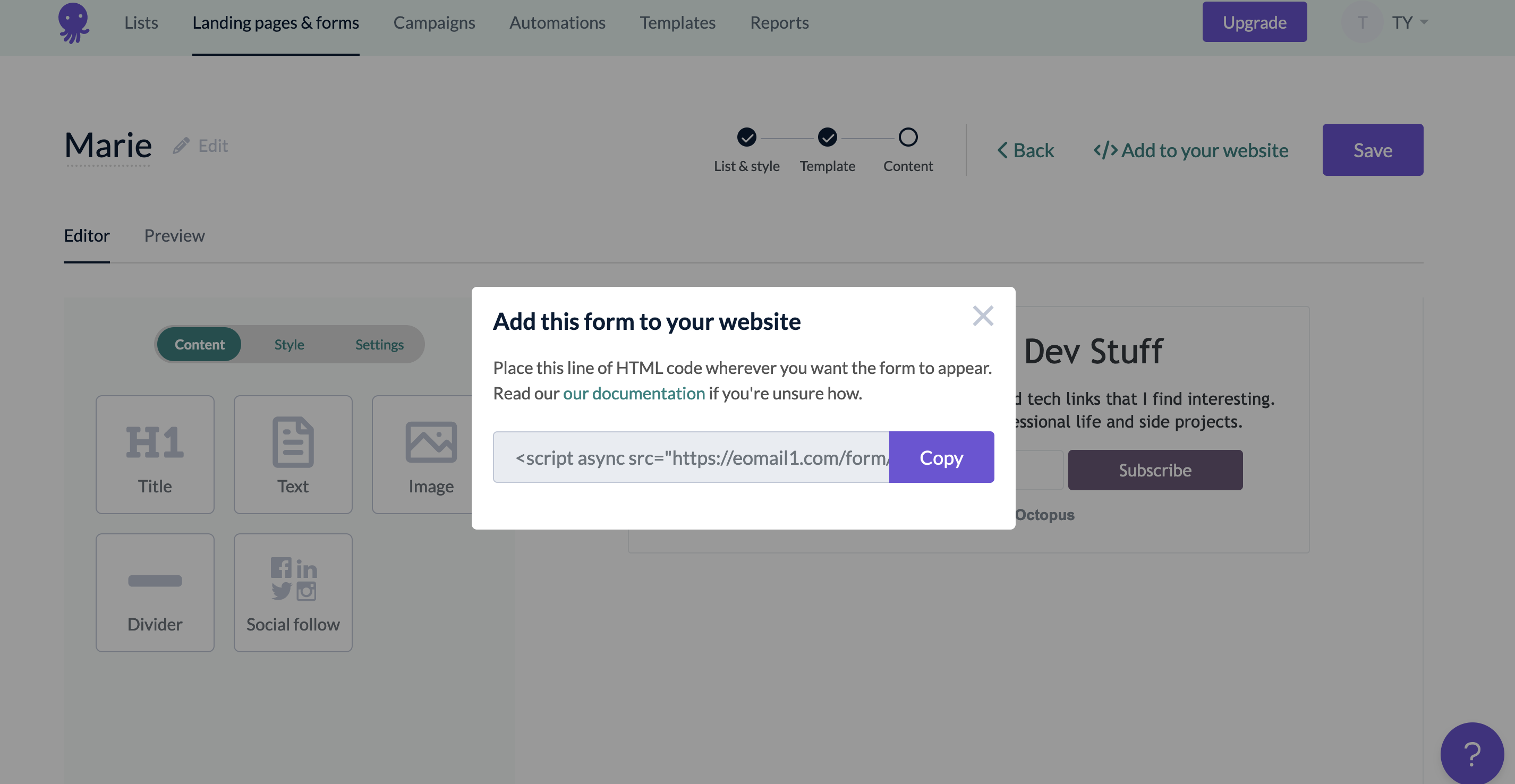 Example of form creation