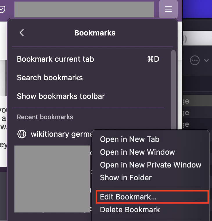 Edit Bookmark from Settings Edit Bookmark from Settings
