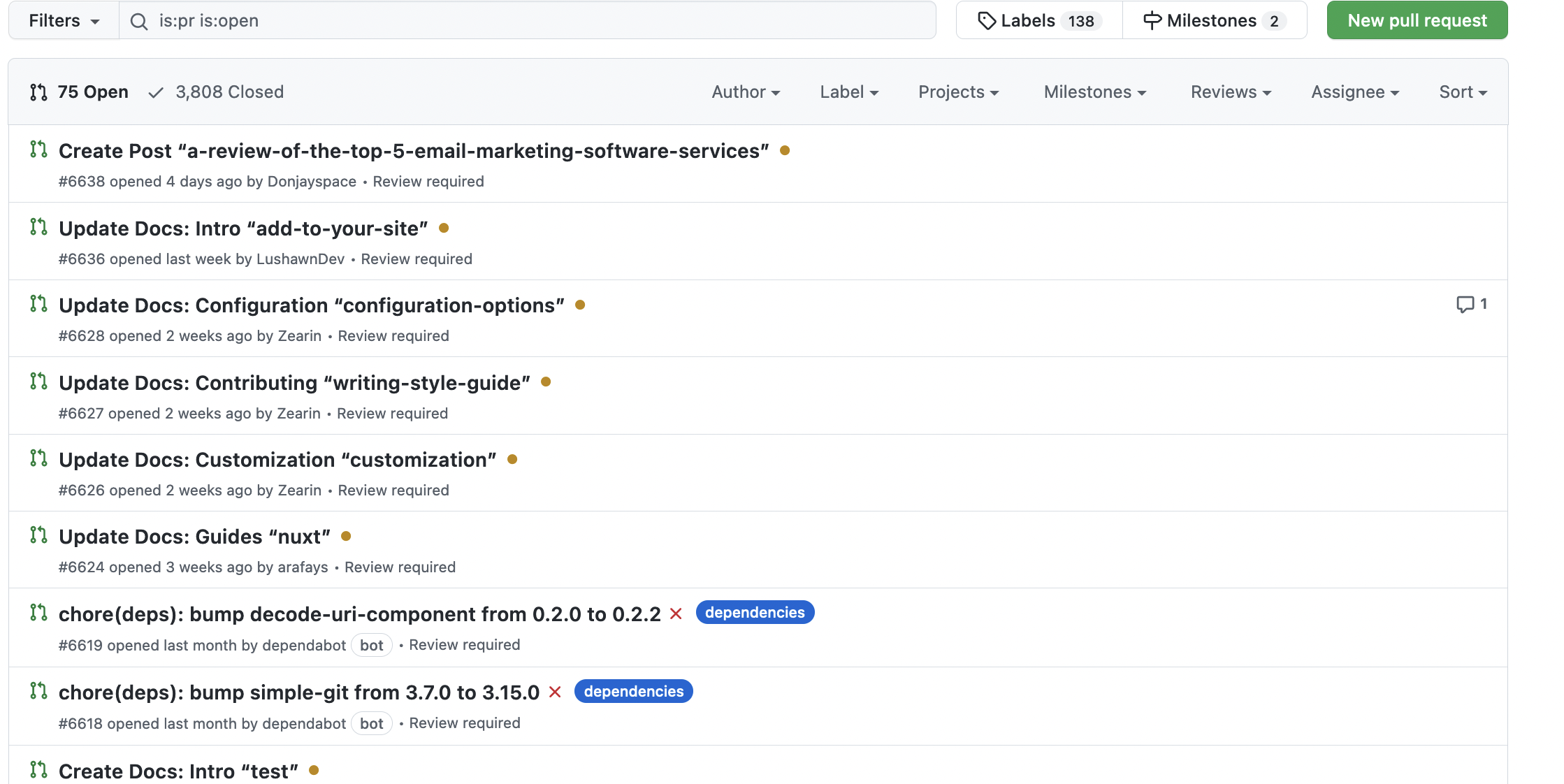 Open pull requests with no reviews or comments Open pull requests with no reviews or comments