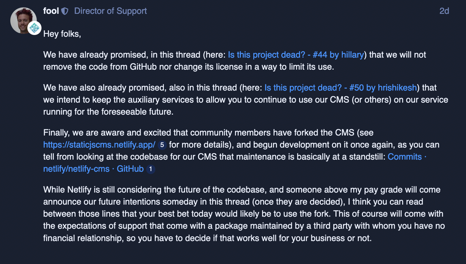 fool reply on Netlify forums fool reply on Netlify forums
